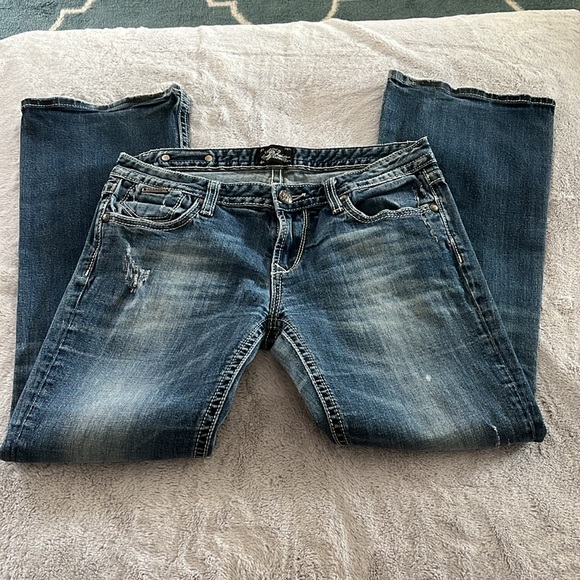 Express Rerock bootcut distressed jeans  size 10 short - Picture 7 of 8